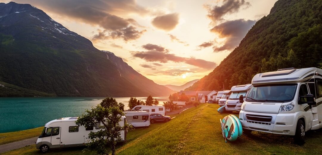 Family vacation travel RV, holiday trip in motorhome, Caravan car Vacation.